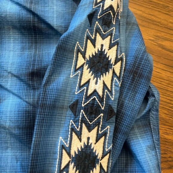 Panhandle Rough Stock Cotton size L Blue Plaid Western Shirt. Pearl snap. - Picture 7 of 12